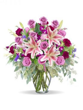 Magnificent Pink and Red Roses with Asiatic Lilies