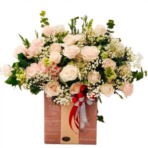 Bunch of two dozen lavender, white and pink roses